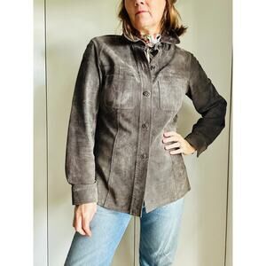 Vintage 90s Classique Entier Taupe Suede Shacket Jacket Size Small Heritage Vtg